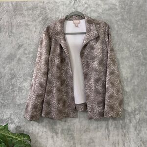 Chico’s Blazer Jacket Size XL Geometric abstract Print Open Front Knit Career